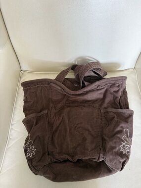 thirty-one Brown Corduroy Tote with Floral Embroidery